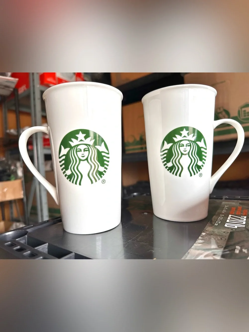 2 Starbucks 16 oz Tall Travel Ceramic White Mug with Green Siren logo